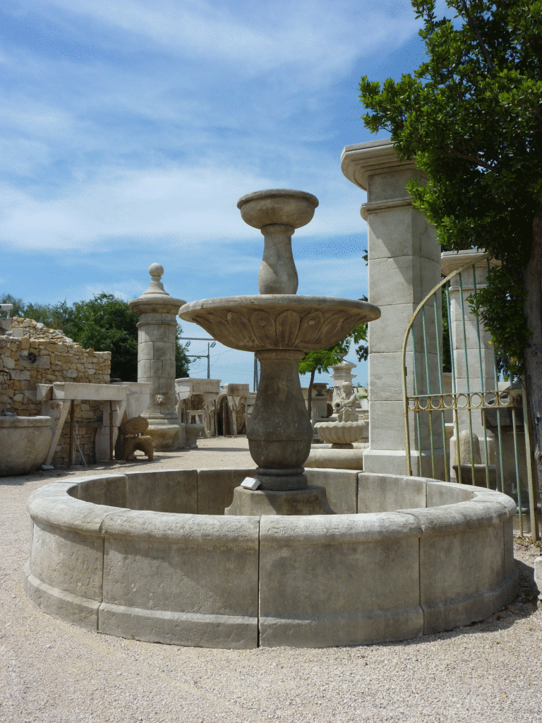 Fontaine Centrale Ronde Double Vasque ABFO67B - French Limestone Fountain